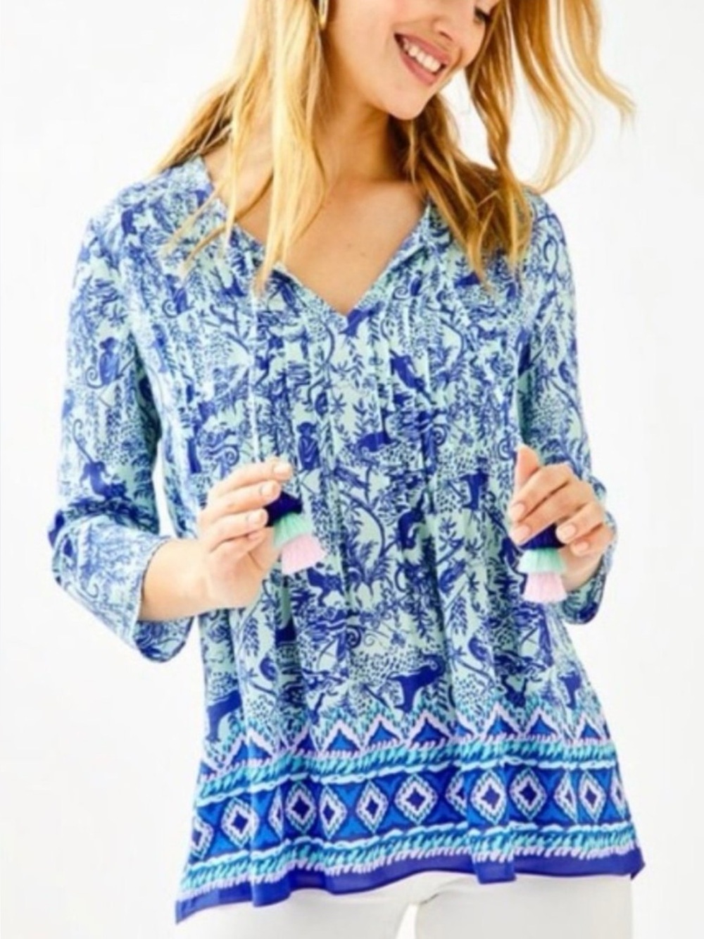 Lilly Pulitzer Marilina Tunic Top In Safari As I Can See Shoreline Blu